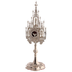 Brass Silver-plated Neogothic Monstrance for 3 cm Hosts, H 40 cm