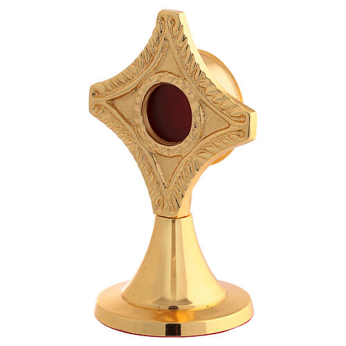 Gold plated brass reliquary, cross with internal case, 5 in 3