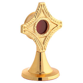 Reliquiario croce ottone dorato teca interna h 12 cm