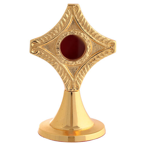 Reliquiario croce ottone dorato teca interna h 12 cm 1