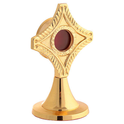 Reliquiario croce ottone dorato teca interna h 12 cm 2