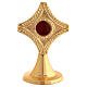 Reliquiario croce ottone dorato teca interna h 12 cm s1