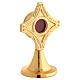 Reliquiario croce ottone dorato teca interna h 12 cm s2