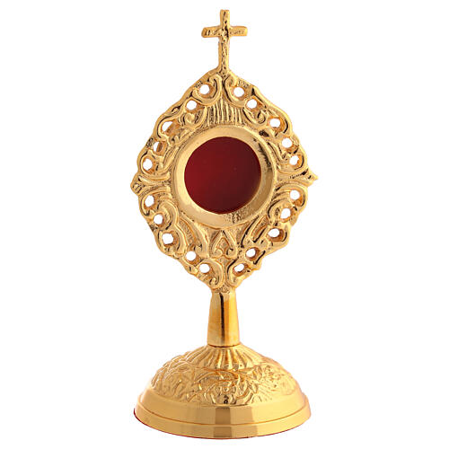 Perforated oval ray reliquary height 14 cm in gold-plated brass 1
