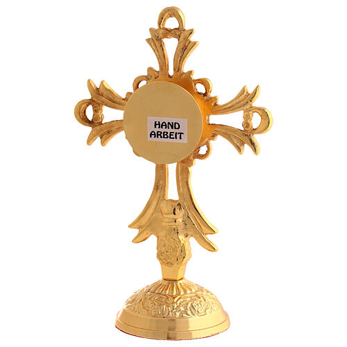 Perforated gold-plated brass reliquary, cross-shaped, 7 in 3