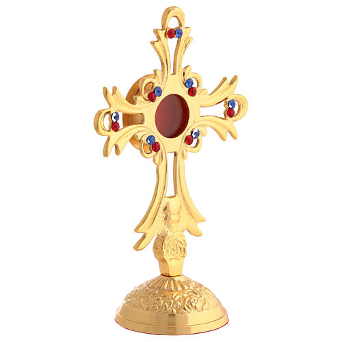 Reliquiario croce traforata ottone dorato h 17 cm 2
