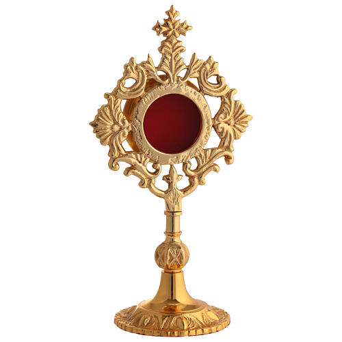 Reliquiar aus goldfarbenem Messing mit abstrakten Verzierungen – Höhe 25 cm 1