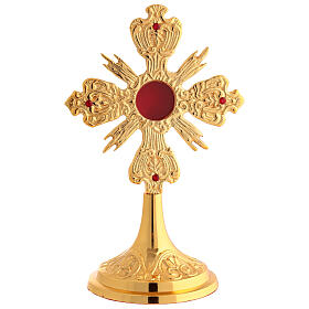 Gold plated brass reliquary, cross with radiant, 9 in