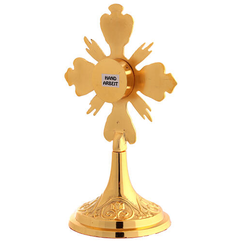 Gold plated brass reliquary, cross with radiant, 9 in 5