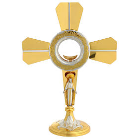 Gold-plated brass cross-shaped monstrance, 16-inch tall