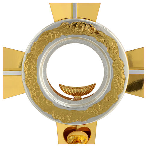 Gold-plated brass cross-shaped monstrance, 16-inch tall 3