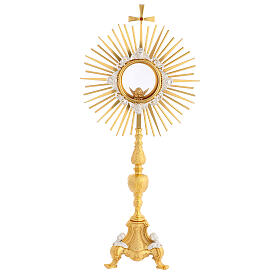 Gothic style monstrance with angels, 22 in, gold plated brass