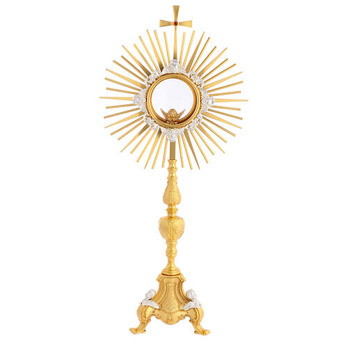 Ostensorio stile gotico con angeli  55 cm ottone dorato 1