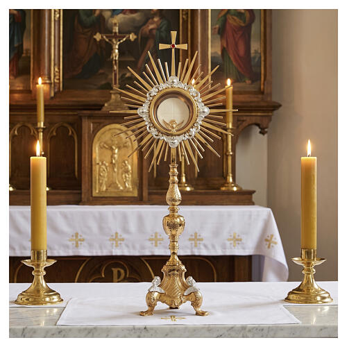 Ostensorio stile gotico con angeli  55 cm ottone dorato 2