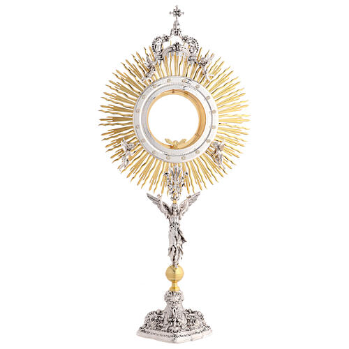 Baroque monstrance for large Host, 33.5 in, Ascension of the Angels, 24k gold-plated brass 1