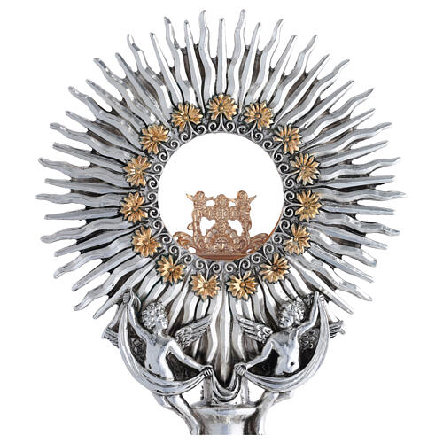 Two-tone monstrance with scrollwork, angels and flowers, 18 in 2