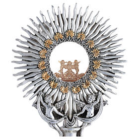 Ostensoir bicolore avec arabesques, anges et fleurs 45 cm