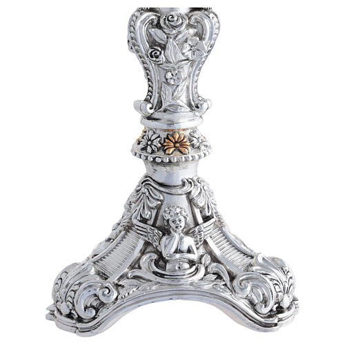 Ostensoir bicolore avec arabesques, anges et fleurs 45 cm 3