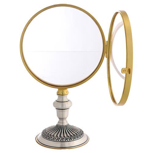 Reliquaire métal bicolore base relief 26 cm 3