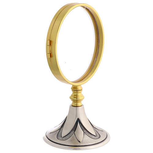 Ostensório de latão dourado e prateado para hóstia magna com lírio 27 cm 2