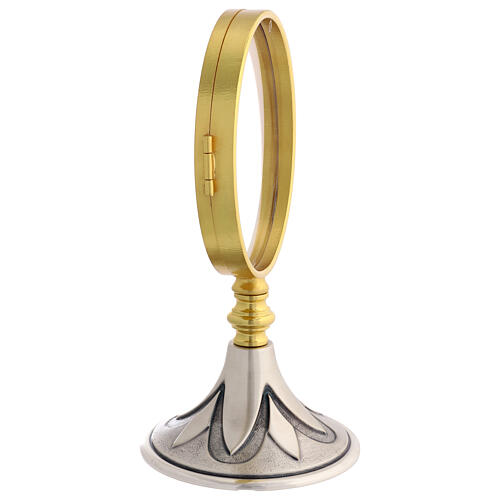 Ostensório de latão dourado e prateado para hóstia magna com lírio 27 cm 4