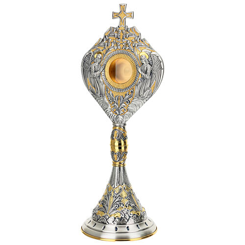 Handcrafted bicolour reliquary of 2.4 in with hand-engraved angels and acanthus leaves, 21.5x8.5 in 3