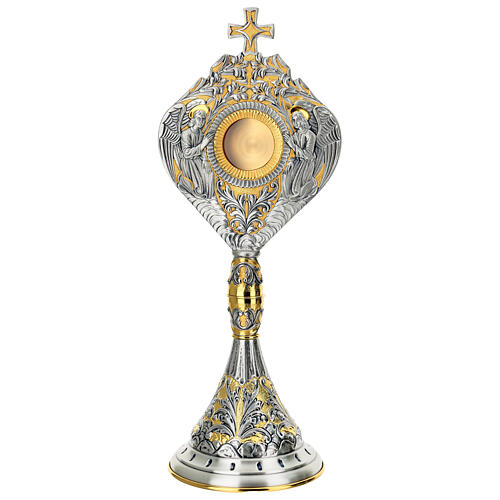 Reliquiario 6 cm bicolore Angeli cesellato a mano Foglie d'Acanto 54x21 cm  1
