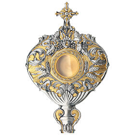 Reliquary with wooden base, rays with grape clusters and ears of wheat, 22x10 in