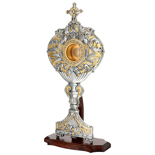 Relicario corona de rayos racimos uvas espigas base de madera 57x24 cm 3