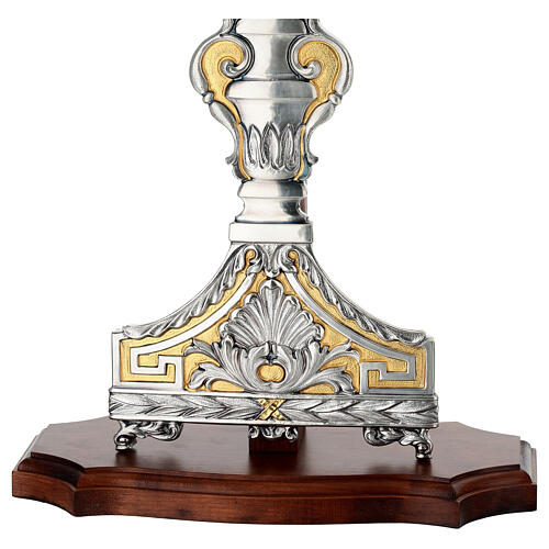 Relicario corona de rayos racimos uvas espigas base de madera 57x24 cm 4