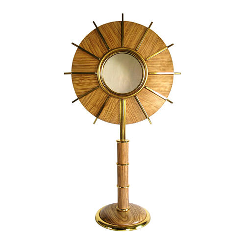 Olivewood monstrance with golden metal rays, 28 in 1