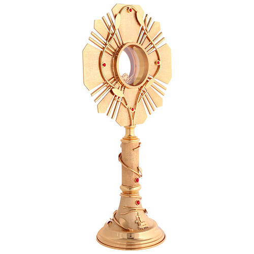 Ostensorio de latón chapado en oro de 24 kt decoraciones olivo,cordero cristales rojos 45 cm 4