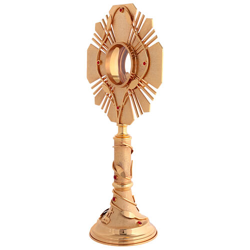 Ostensoir en laiton plaqué or 24 carats décoré olive agneau cristaux rouges 45 cm 5
