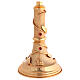 Ostensorio in ottone placcato oro 24kt decori ulivo agnello cristalli rossi 45 cm s3