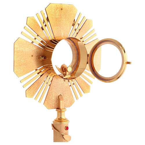 Ostensório em latão banhado a ouro 24kt, decorações oliveira cordeiro cristais vermelhos 45 cm 7