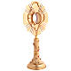 Brass monstrance 24kt gold plated with olive tree and lamb decorations, red crystals, 45 cm s4
