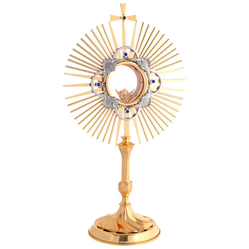 Ostensoir en laiton bicolore plaqué or 24 carats avec cristaux bleus 50 cm 1