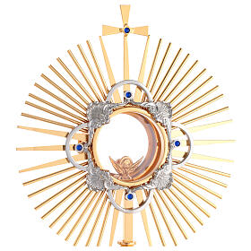 Ostensório em latão bicolore banhado a ouro 24kt com cristais azuis 50 cm