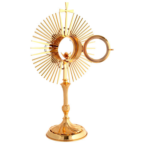 Monstrance in 24kt gold-plated bicolored brass with blue crystals, 50 cm 5