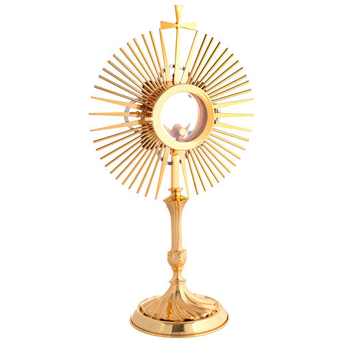 Monstrance in 24kt gold-plated bicolored brass with blue crystals, 50 cm 7
