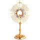 Monstrance in 24kt gold-plated bicolored brass with blue crystals, 50 cm s1