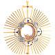 Monstrance in 24kt gold-plated bicolored brass with blue crystals, 50 cm s2