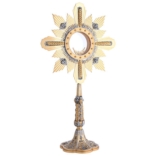 Ostensorio spighe e uva cesellato a mano finitura due colori 55 cm 1