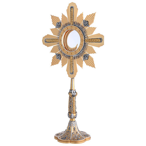 Ostensorio spighe e uva cesellato a mano finitura due colori 55 cm 4