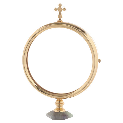 Silver-plated monstrance with blue swirls and hexagonal resin node, 14 in 3