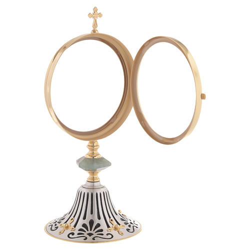 Silver-plated monstrance with blue swirls and hexagonal resin node, 14 in 6