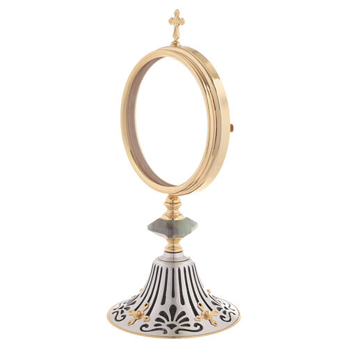 Silver-plated Monstrance with Blue Floral Scrolls and Hexagonal Resin Knot, 35 cm 4