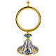 Silver-plated Monstrance with Blue Floral Scrolls and Hexagonal Resin Knot, 35 cm s1