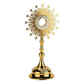 Ostensorio latón dorado corona de rayos con estrellas base uva y trigo 65 cm Molina