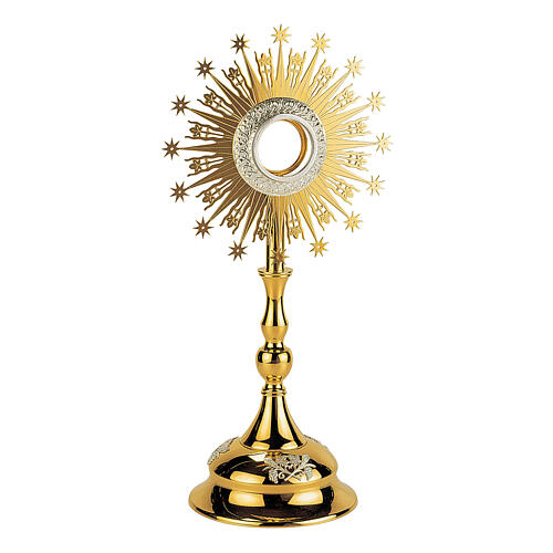 Ostensorio latón dorado corona de rayos con estrellas base uva y trigo 65 cm Molina 1